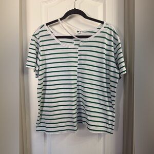 BP Green/White Stripe TShirt Cutout Neckline Size M